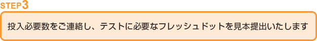 step3 投入必要数をご連絡し、テストに必要なフレッシュドットを見本提出いたします